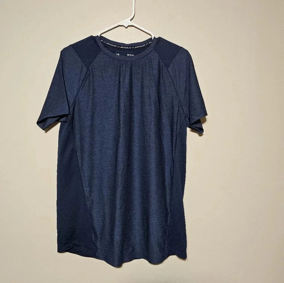 Under Armour Heat Gear Fitted Mens Size Medium Short Sleeve Tshirt Top Navy Blue - Picture 1 of 4